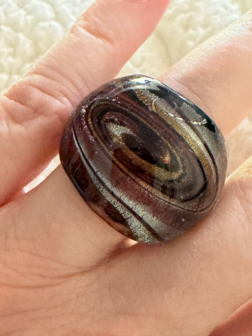 Murano-Style Blown Glass Cocktail Ring – Size 8